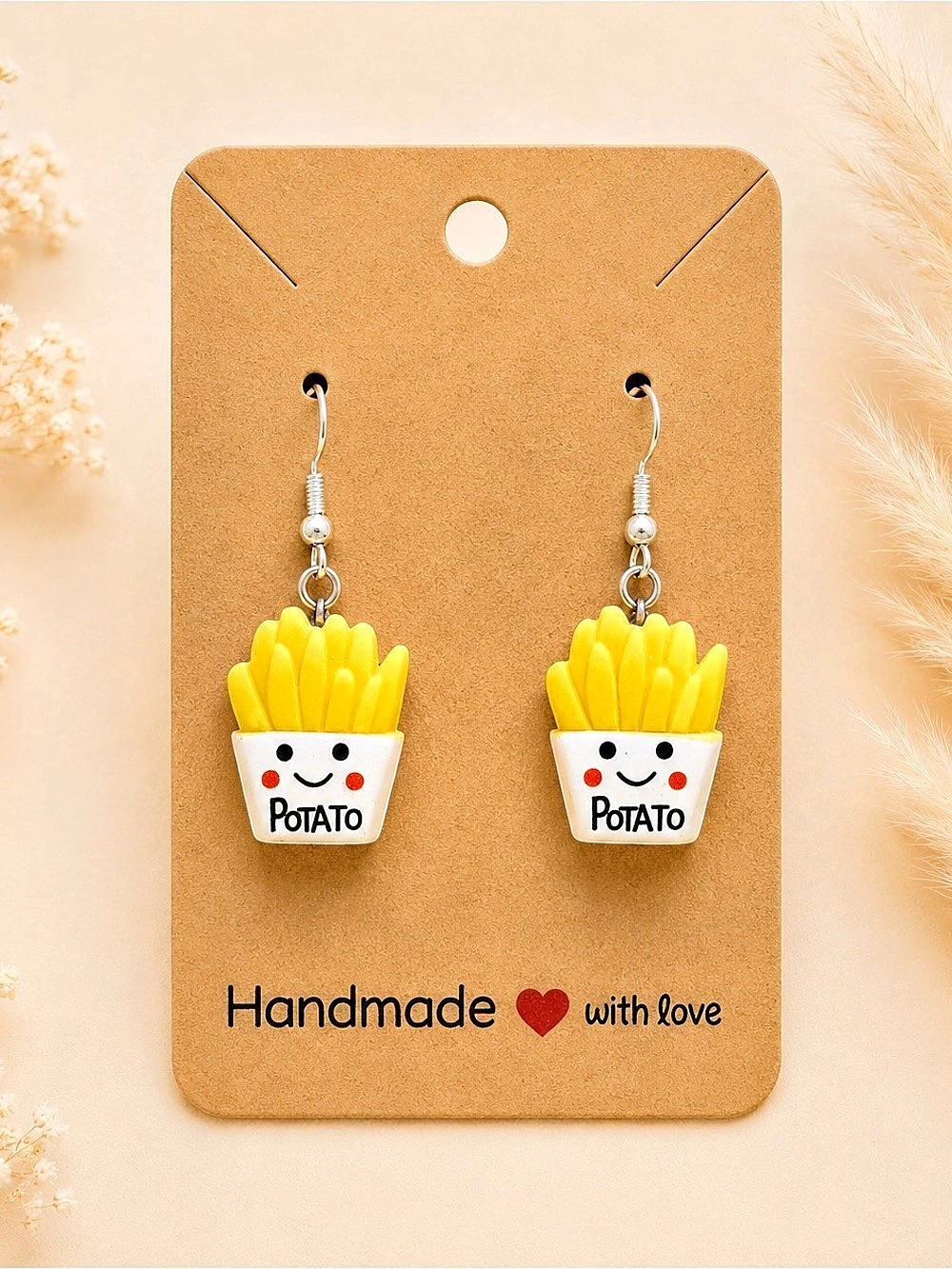 Potato Fry Dangle Earrings in Yellow & White NWT